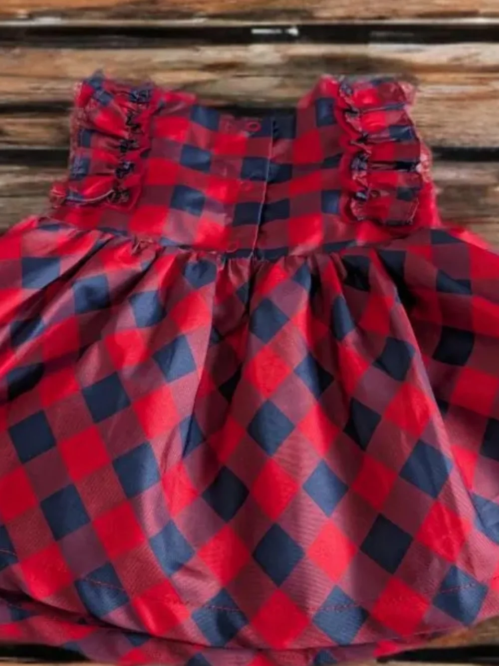 Cat & Jack Red and Navy Plaid Ruffle Dress Size 0/3 Months